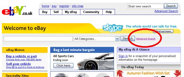 The eBay Advanced Search function