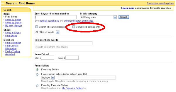 Search for Completed Listings only