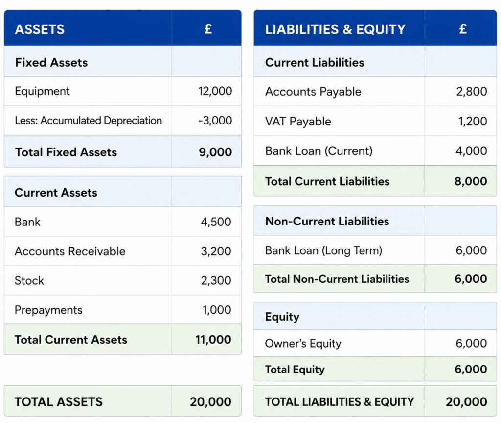 Simple Balance Sheet example