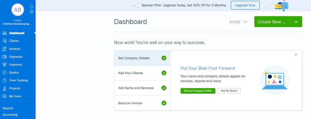 FreshBooks review dashboard