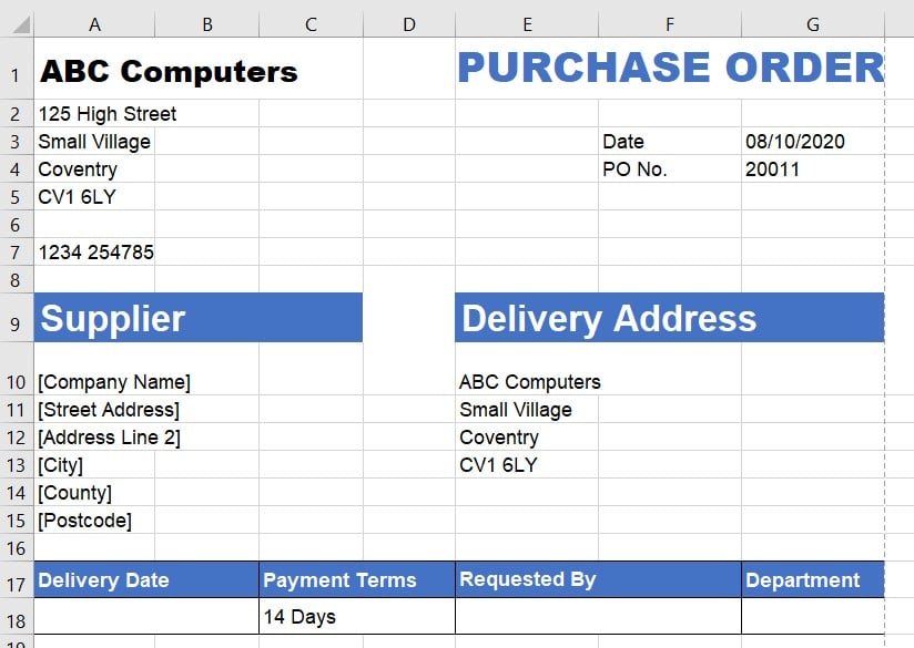Purchase Order Template Instructions