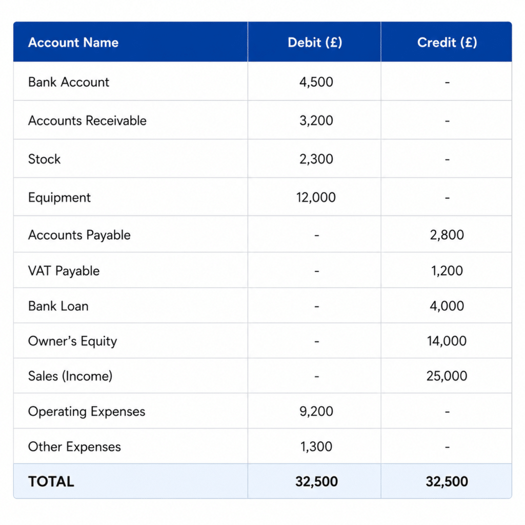 Simple trial balance example